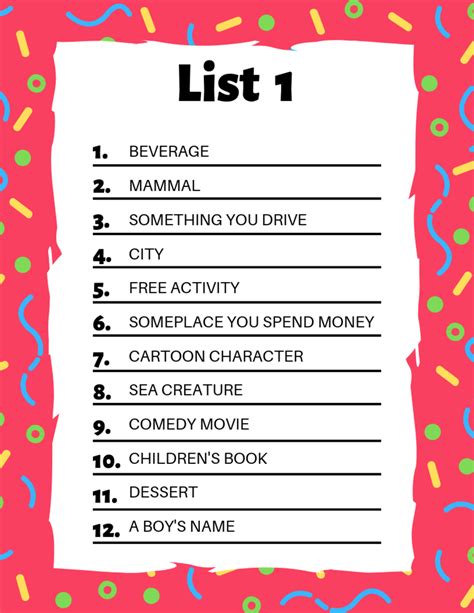 Scattergories Lists: Fun Categories to Play With .